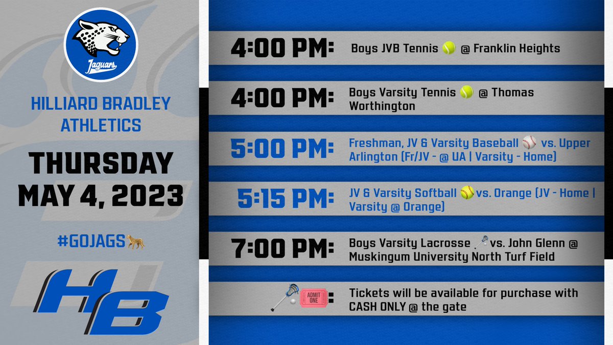 Today’s Events | 5/4/23 🐆 @HBJagsBaseball @HBJagsoftball @HBradley_Lax