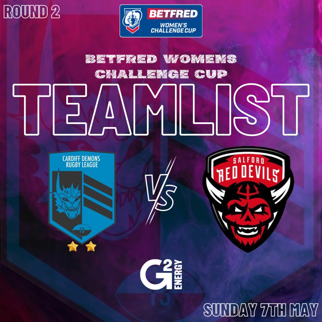 CardiffDemons's tweet photo. 🔊Team News🔊

Here’s our 21 strong squad taking on @SalfordDevils this Sunday💪🏼

@SLPeters16 set to make her Demons debut😍

#WomensRugbyLeague #ChallengeCup #Group1 #Round2 #Fixture #Clash #SquadAnnouncement #SquadGoals #TeamNews #KweensOfTheSouth #NorthMeetsSouth #UppaDemons https://t.co/mgQocqFgPz