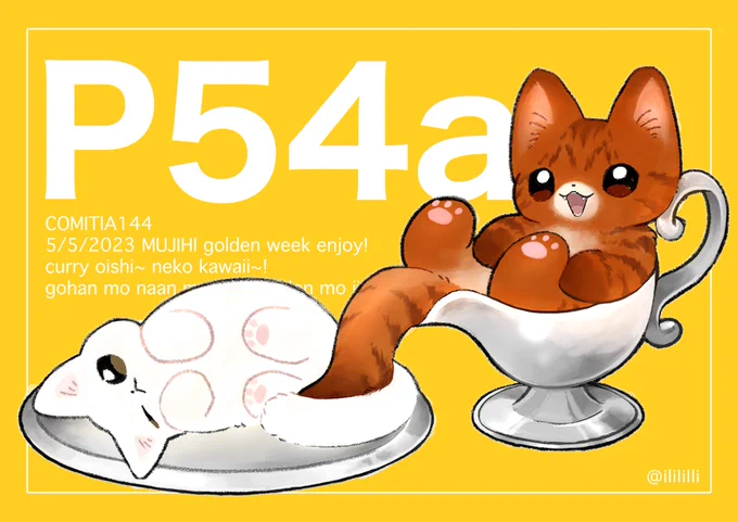 アクスタきてた〜!小ちゃい!これはライスかナンかニャンか選べてルーかニャンか選べるカレー屋さんでニャン&ニャンを頼んだときのセットのアクスタと明日のポスター