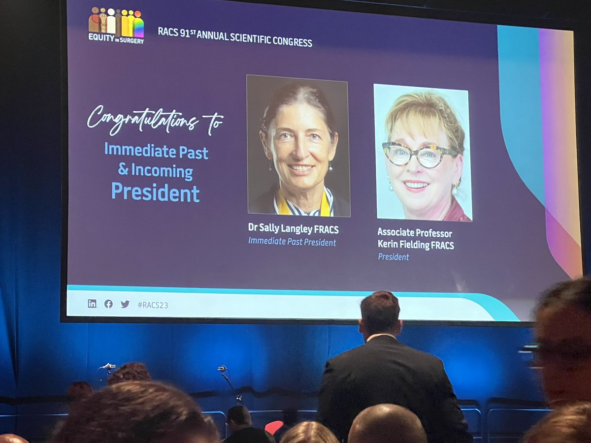 For the first time in 96 years we have a handover from one female President to another at <a href="/RACSurgeons/">RACSurgeons</a> Thank you <a href="/sallylangley/">Sally Langley</a> for your grace, kindness and calm. Congratulations <a href="/kerinfielding/">Kerin Fielding</a> looking forward to your leadership. #RACS23