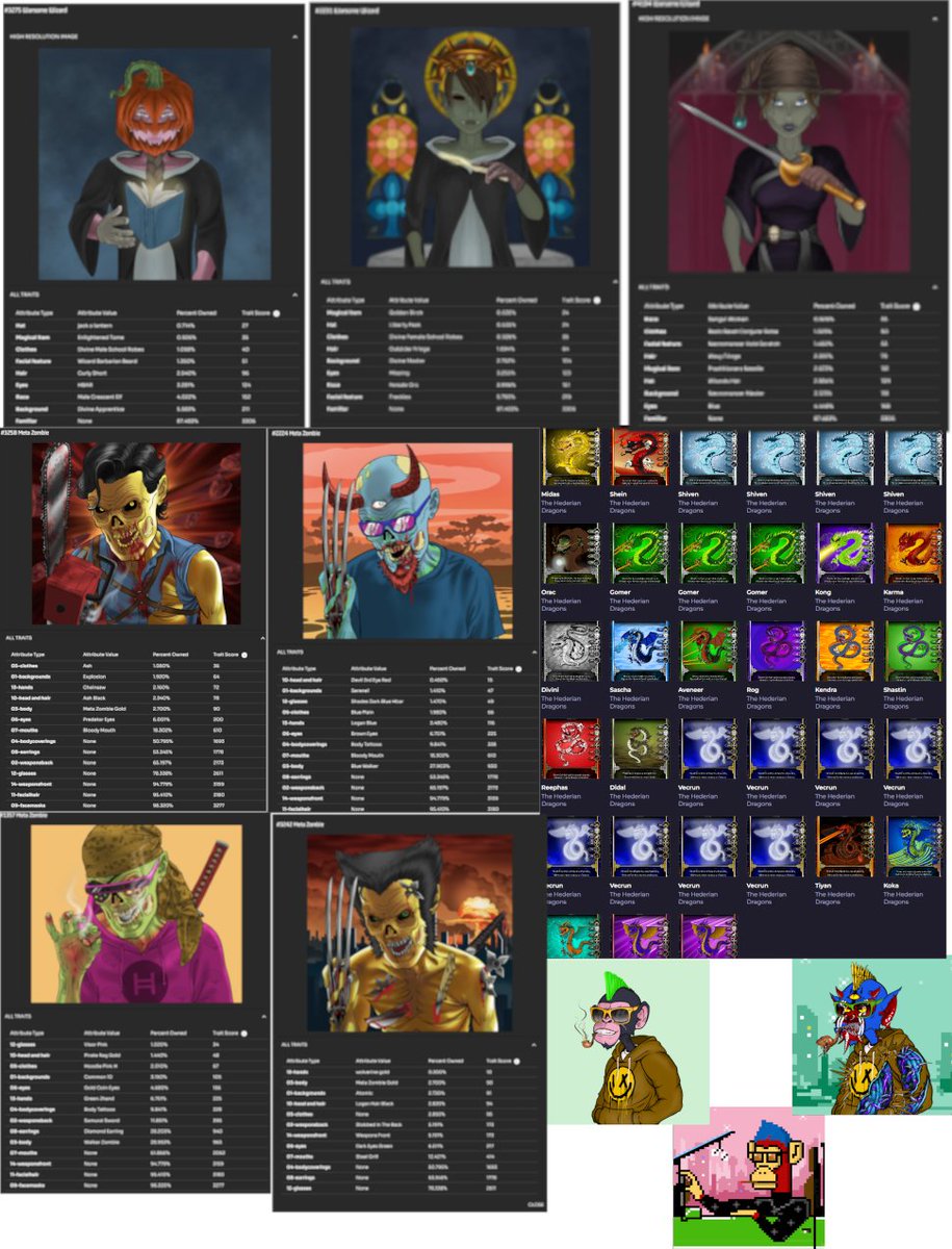 As i don't have the same amount of time to spend as i used to on my beloved nfts i'll put some up for sale!

<a href="/HederianDragons/">Hederian Dragons</a> TCG
<a href="/zombies_meta/">METAZOMBIES.hbar</a> Zombies
<a href="/WarsomeWizards/">Warsome Wizards</a>  Wizards
<a href="/SatoshiNftLabs/">Satoshi Labs 💊</a> 
(Celestials and high rank Wizards &amp; Zombies cost more)
