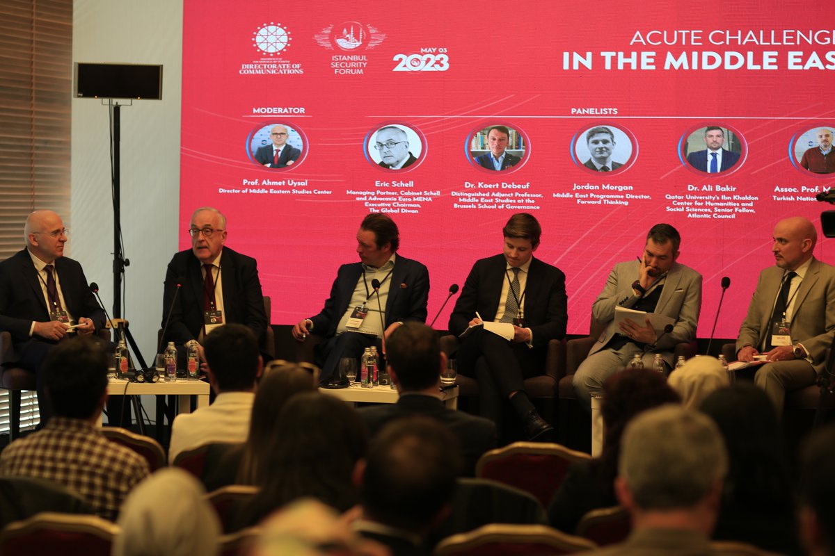 IstSecForum's tweet image. The ISF's panel "Acute Challenges in the Middle East" brought together experts for discussion on challenges posed against peace and stability in the Middle East region.

@ProfAhmet_Uysal
Eric Schell
@koertdebeuf 
Jordan Morgan
@AliBakeer 
@muratinas