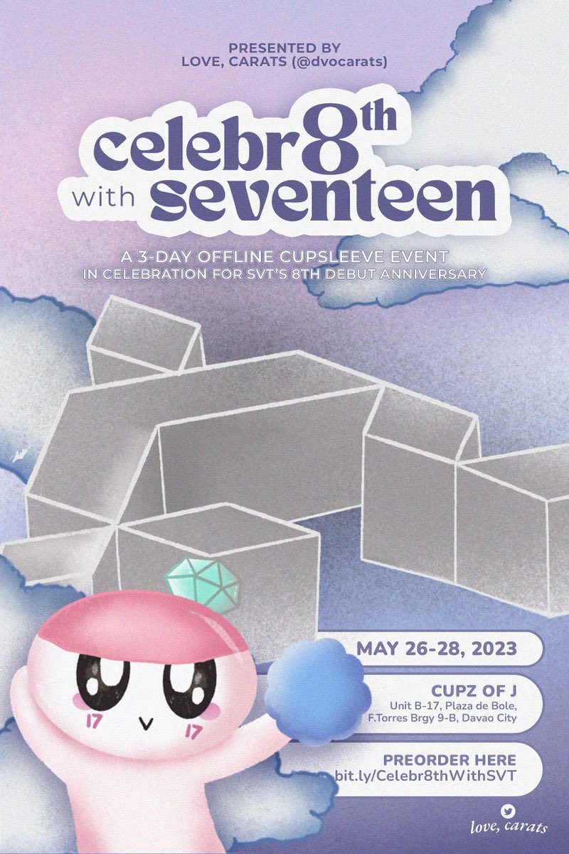 CupzofJCafe's tweet photo. #Celebr8thWithSVT

Join us to celebrate 8 years of love, laughter, and excitement with SEVENTEEN! 🥳 

Let's make this an unforgettable celebration filled with joy, gratitude, and, of course, some amazing music! See you there!

@dvocarats
🔗
https://t.co/NFKK5Fx1CG https://t.co/MShydr02z6