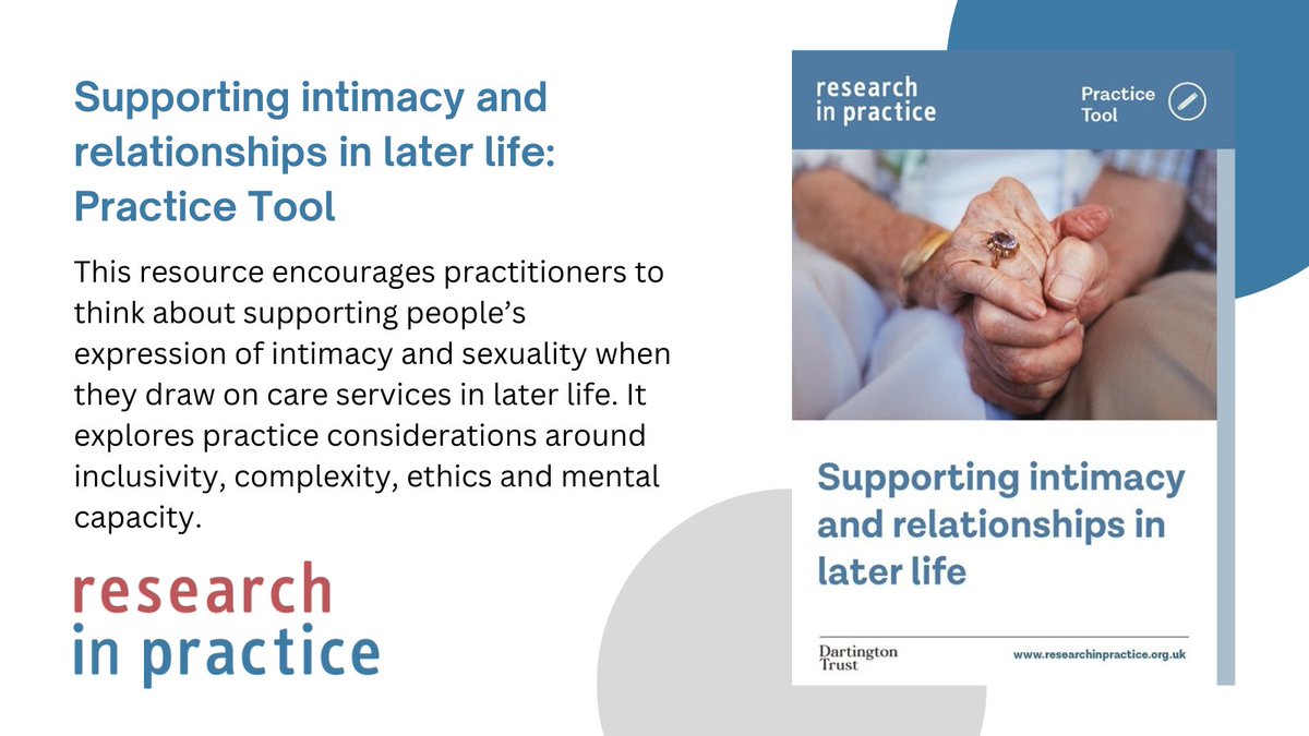 Our latest Practice Tool aims to help practitioners to think about supporting people’s expression of intimacy and sexuality when they draw on care services in later life. ow.ly/e8XM50Ofv4H