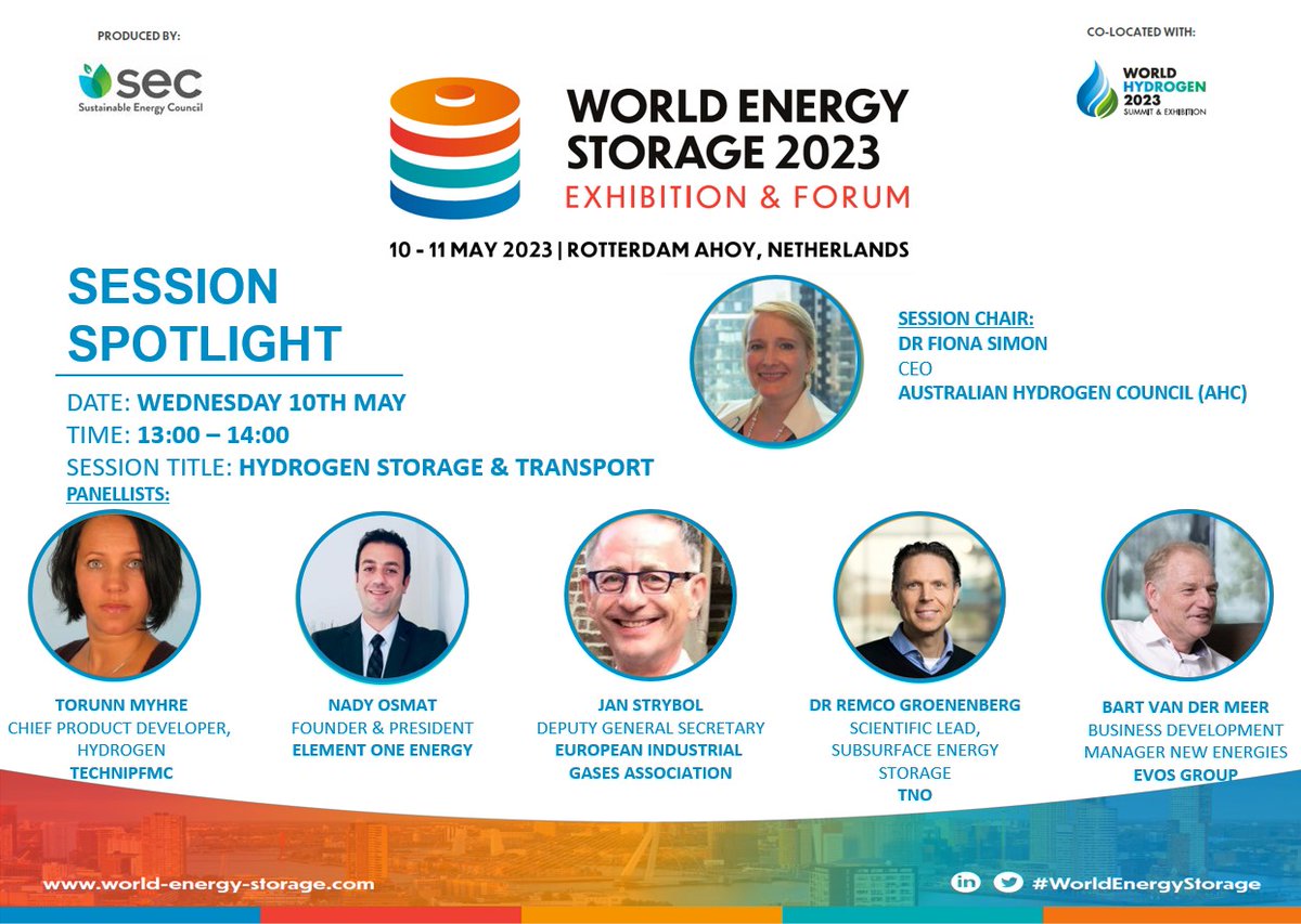 📢 SESSION SPOTLIGHT! 📢

Session: Hydrogen Storage &amp; Transport.
Date: Wednesday 10th May.
Time: 13:00 – 14:00.

✅Free Ticket: bit.ly/3YaMbQp 
📙Programme: bit.ly/3Iz1pch