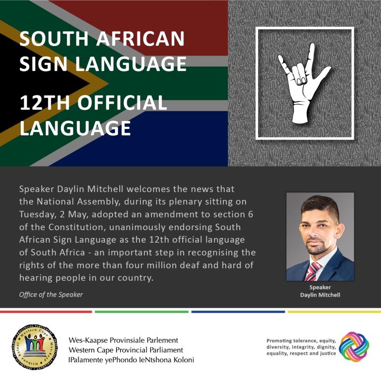WesternCapeProvParl (@wcprovparl) on Twitter photo <a href="/Speaker_DaylinM/">Daylin Mitchell</a> welcomes news of South African Sign Language as 12th official language wcpp.gov.za/node/14524 <a href="/Speaker_DaylinM/">Daylin Mitchell</a> welcomes news of South African Sign Language as 12th official language wcpp.gov.za/node/14524