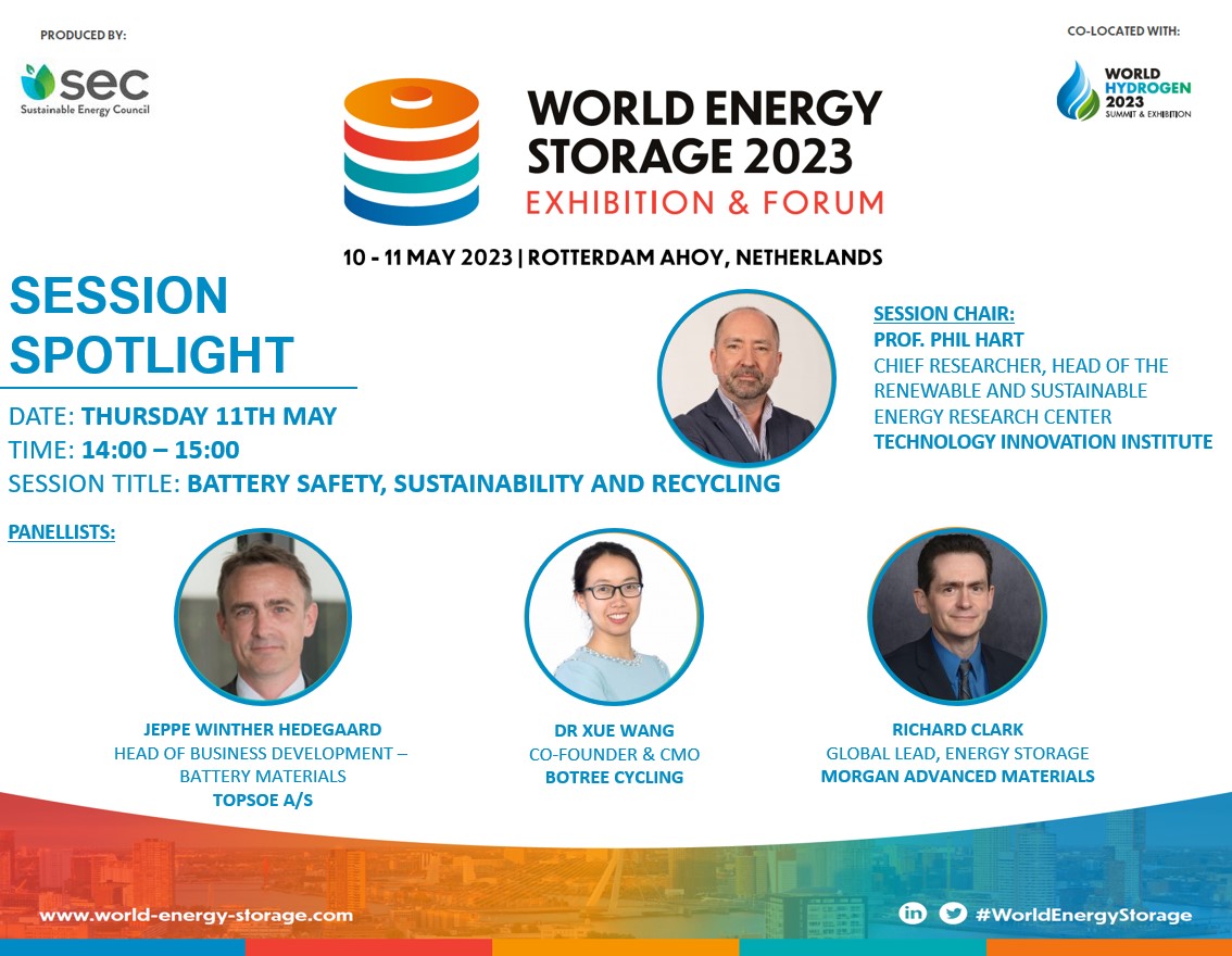 📢 SESSION SPOTLIGHT! 📢

Session: Battery Safety, Sustainability and Recycling.
Date: Thursday 11th May.
Time: 14:00 – 15:00.

✅Free Ticket: bit.ly/3YaMbQp 
📙Programme: bit.ly/3Iz1pch