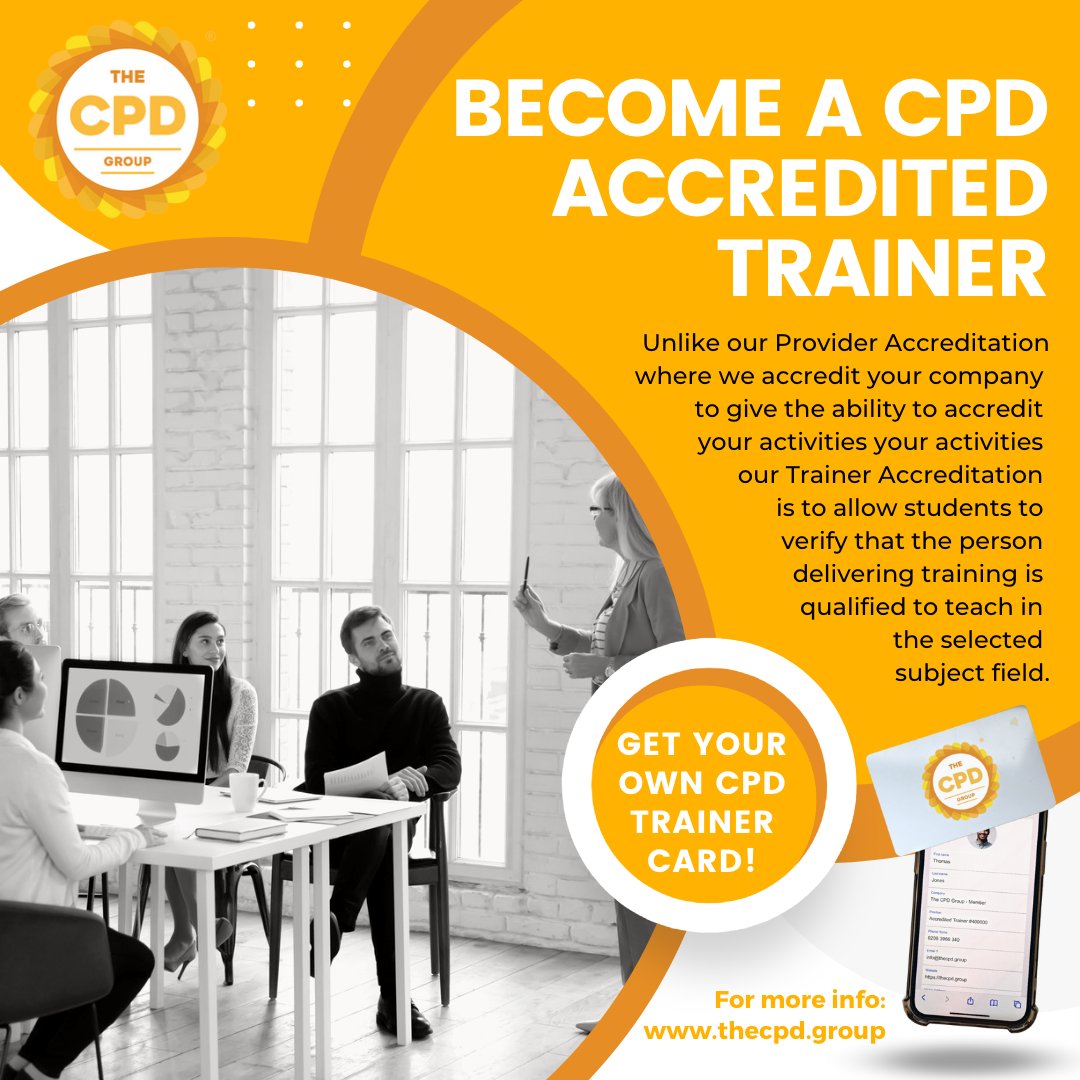 Enjoy the CPD accredited benefits as an individual trainer! Become a CPD accredited trainer with The CPD Group
#cpd #cpdtrainer #training #cpdtraining #accredited #onlinelearning #trainer #onlineteacher #coach #mentor #lecturer #onlinetraining #accreditation #ukaccreditation