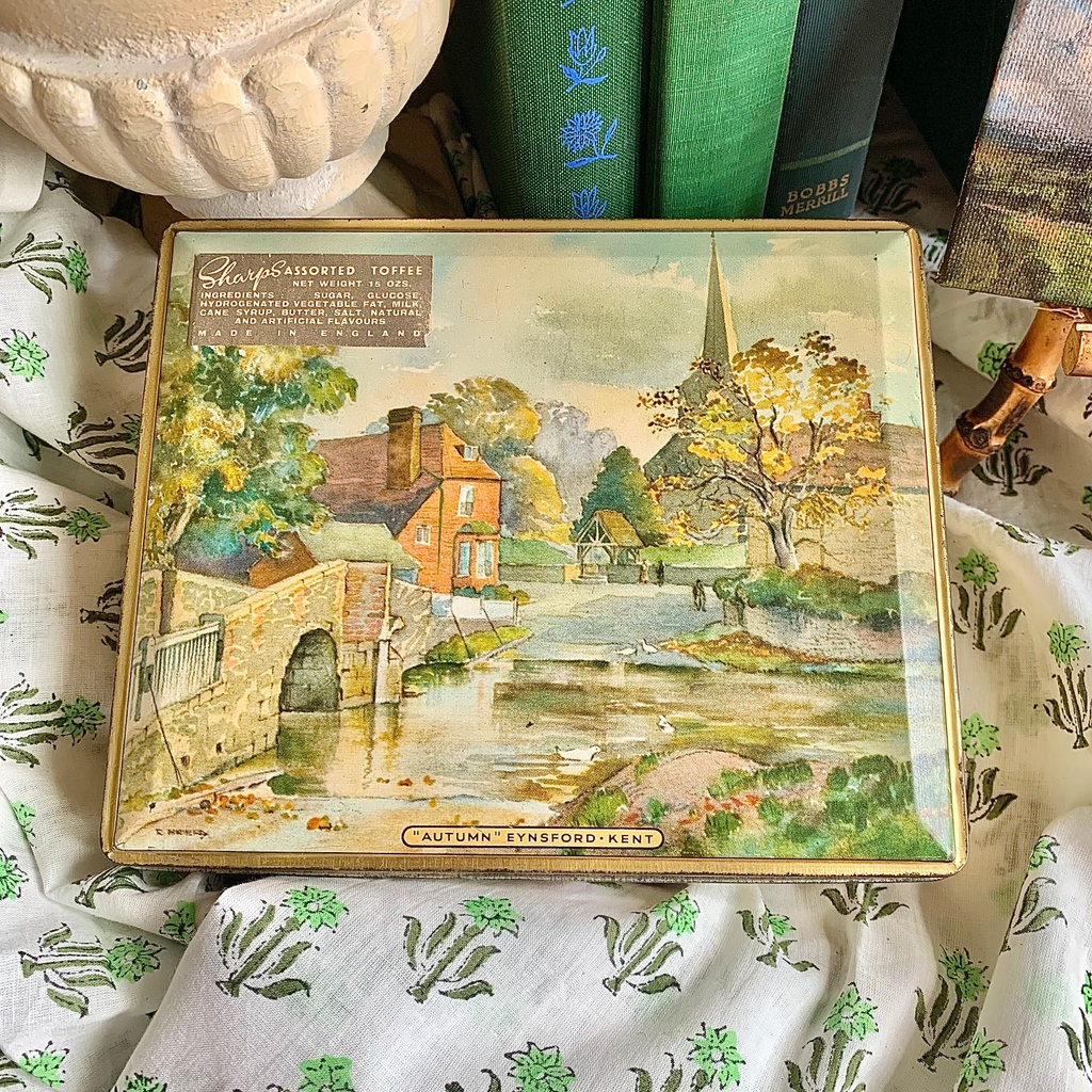 I was so pleased to find this sweet vintage English tin with an image of the perfect little village.  I love to collect these old sweet tins for their beautiful and nostalgic images.  Now available at number19vintage.etsy.com

#antiqueadvertising #englishvillage #vintagetin
