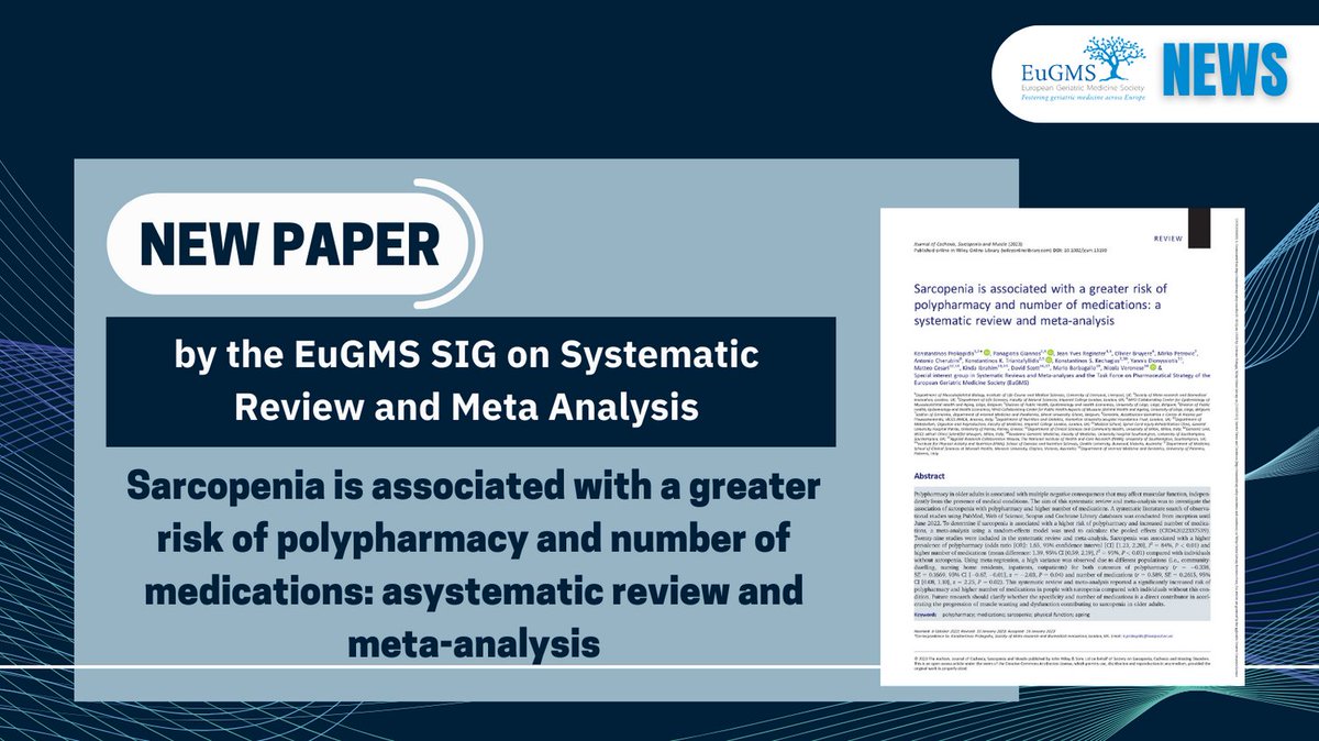We are pleased to announce that the EuGMS SIG on Systematic Review and Meta Analysis has published a new paper! Please read more here: eugms.org/news/read/arti… #eugms #eugmsnews #sarcopenia