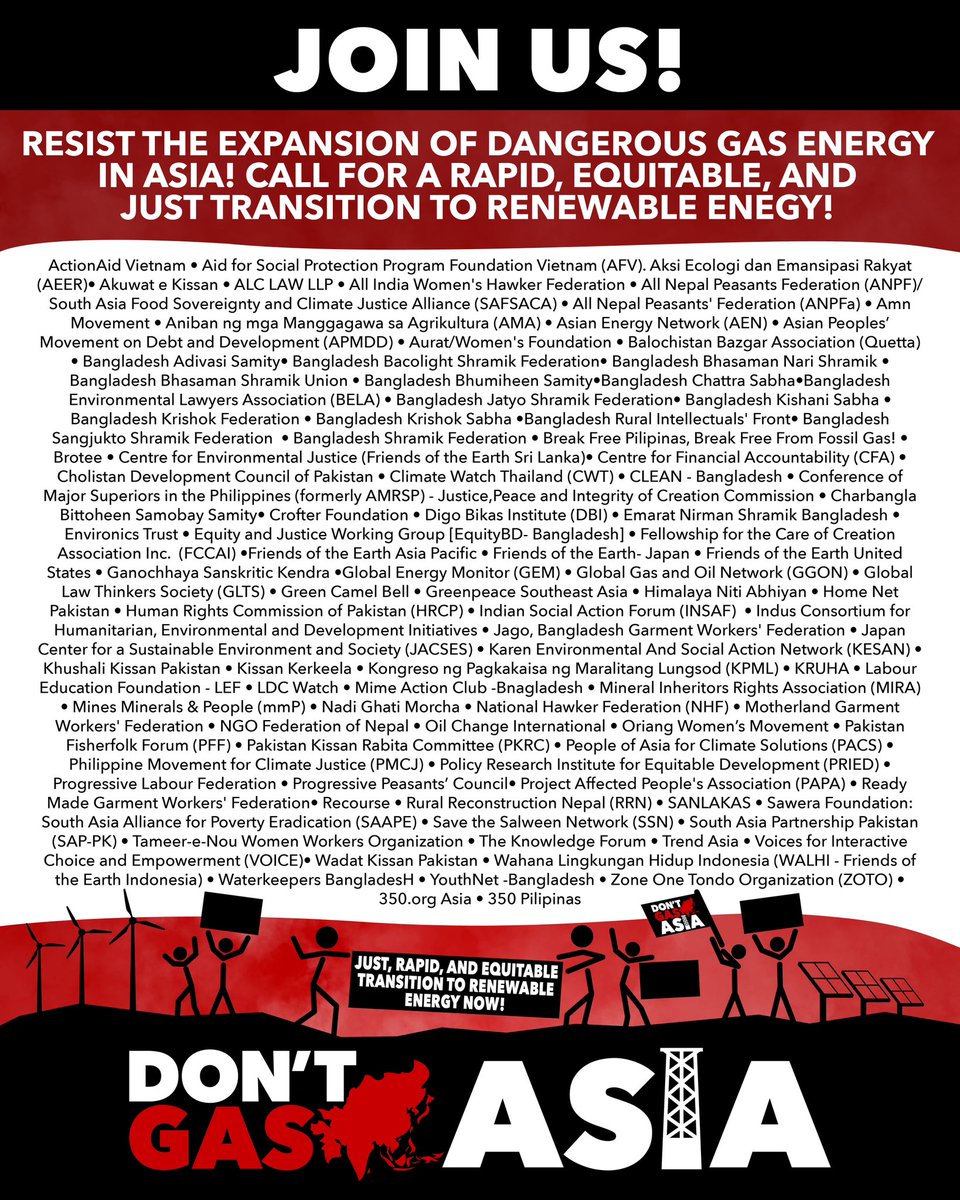 DontGasAsia's tweet photo. Movements across Asia are coming together to strengthen  campaigns against gas plants and fossil fuel energy.  We have seen some victories, such as the cancelled 600 MW LNG plant in Cebu, Philippines last May 2022. 
Make your voices heard.  #DontGasAsia! https://t.co/2MO86x9y6f