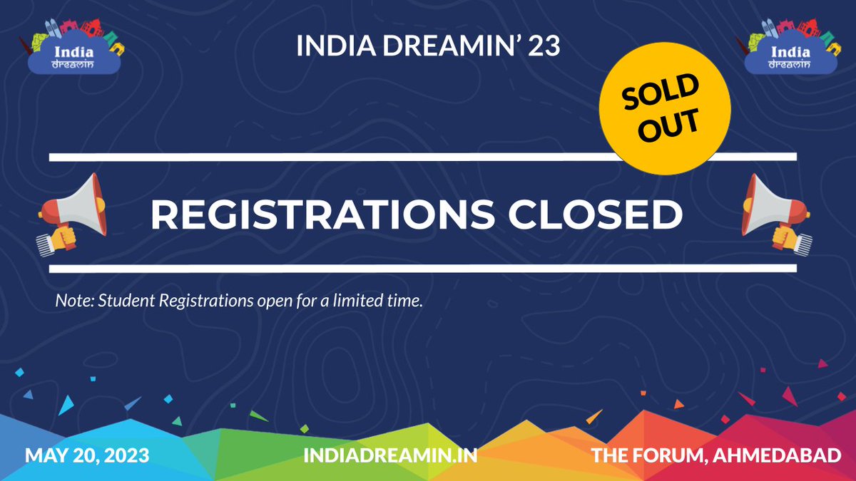 sfindiadreamin's tweet photo. The Registrations for India Dreamin' are now SOLD OUT!
We're thrilled to see such a high level of interest in this event and can't wait to welcome all our attendees.
A big thank you to everyone who has registered for India Dreamin'23, and we look forward to seeing you all soon! https://t.co/f04nVJGCF9