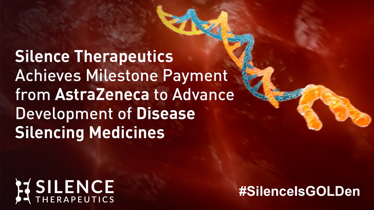 Silence Therapeutics announced that <a href="/AstraZeneca/">AstraZeneca</a> has nominated the 1st product candidate under our siRNA collaboration, triggering a $10 million milestone payment. Learn more: bit.ly/427gWZi #SilenceIsGOLDen $SLN