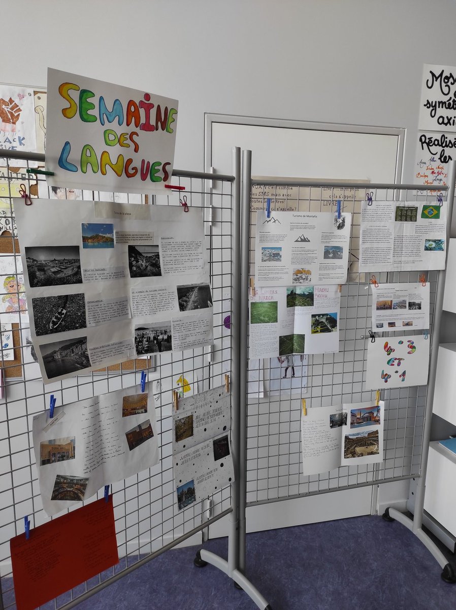 DamienEcu's tweet photo. Exposition sur les différentes formes de tourisme réalisée par les 4e (Le tourisme et ses espaces). Travail réalisé dans une langue étrangère dans le cadre de la semaine des langues au @clgannefrank https://t.co/HD0i1BkzGN