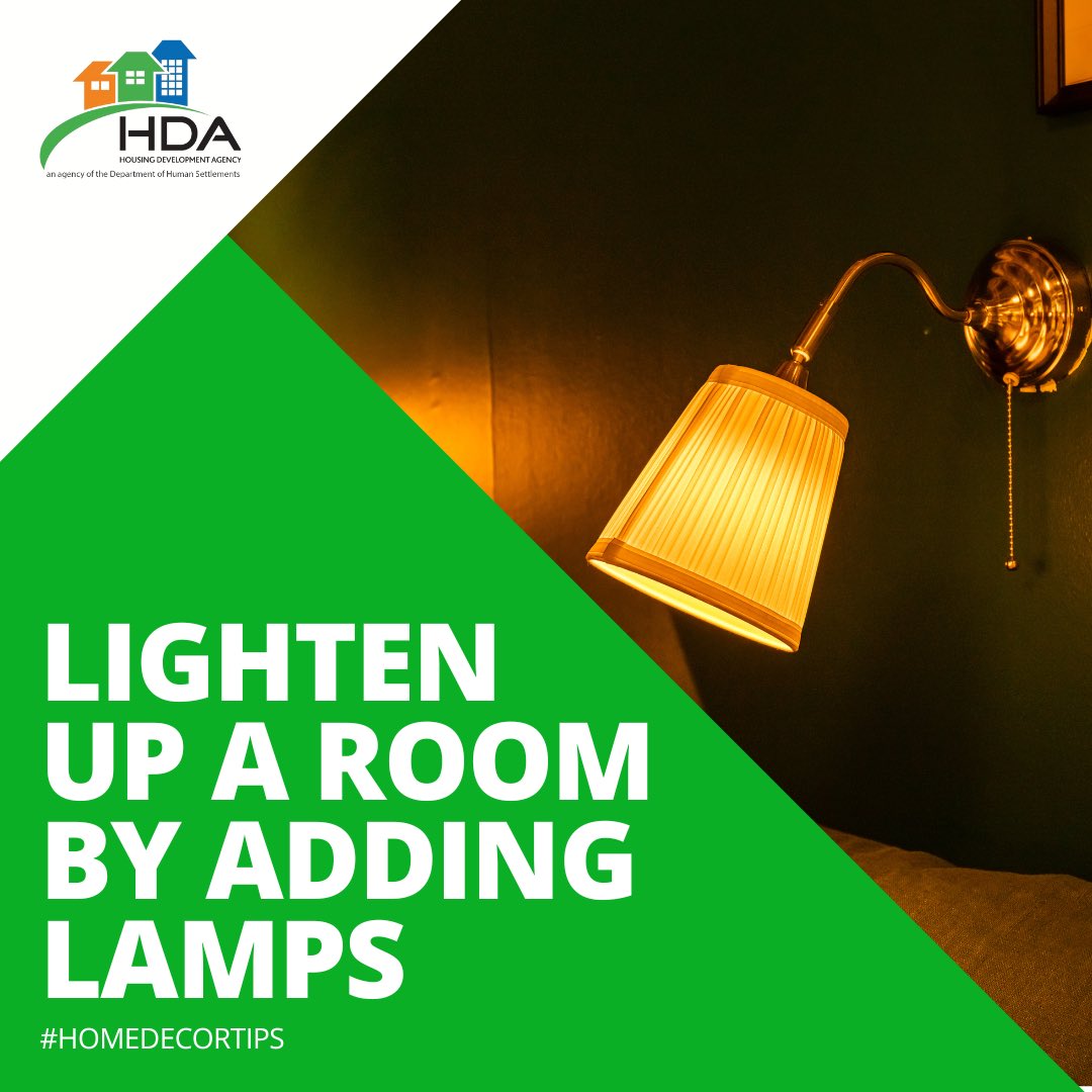 the_hda's tweet photo. Quick Way To Lighten Up A Room
Add Lamps - By adding lamps to your rooms where possible, you are adding a different layer of light.
#RebuildTheHDA #DepartmentofHumanSettlements #TheHDA #DHS #TheHDAAtWork #HousingTheNation #HomeMaintenceTips https://t.co/g6pTVu8LYQ