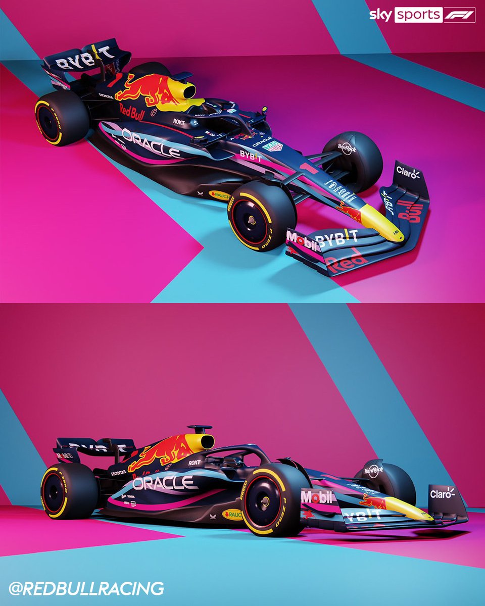 SkySportsF1's tweet photo. Red Bull have revealed their livery for the #MiamiGP 🇺🇸

What do you think? 💬🌴 https://t.co/JnMFBKw4cL