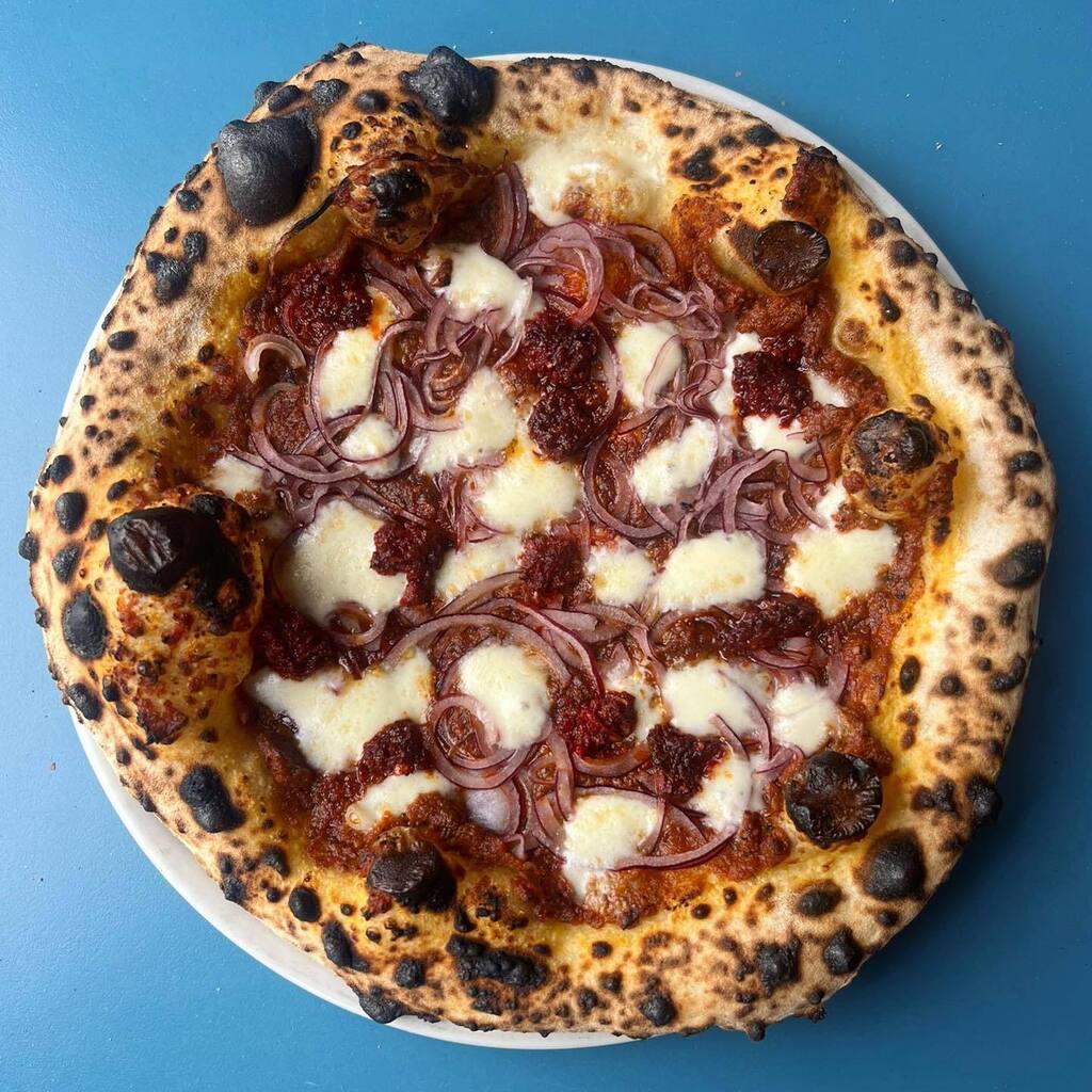 The Red Devil - sun dried tomato pesto, mozzarella, red onion &amp; n’duja #supertasty #onspecial