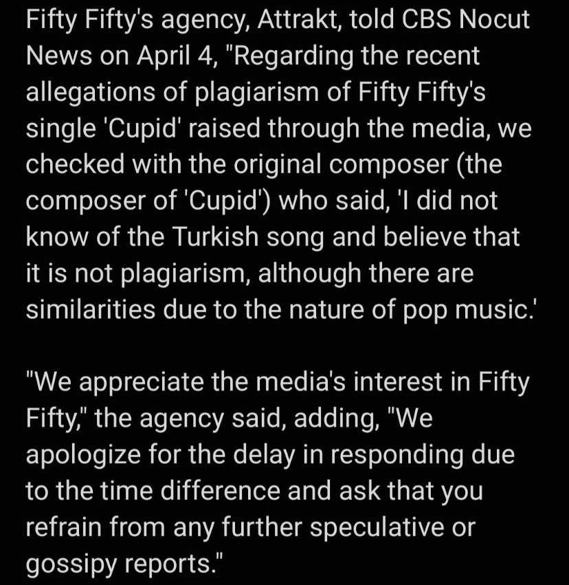 FIFTY FIFTY’s agency, ATTRAKT, has shut down plagiarism accusations of ‘Cupid’

The original composer of ‘Cupid’ had never heard of the song they were accused of plagiarizing, but said there were similarities due to the nature of pop music
