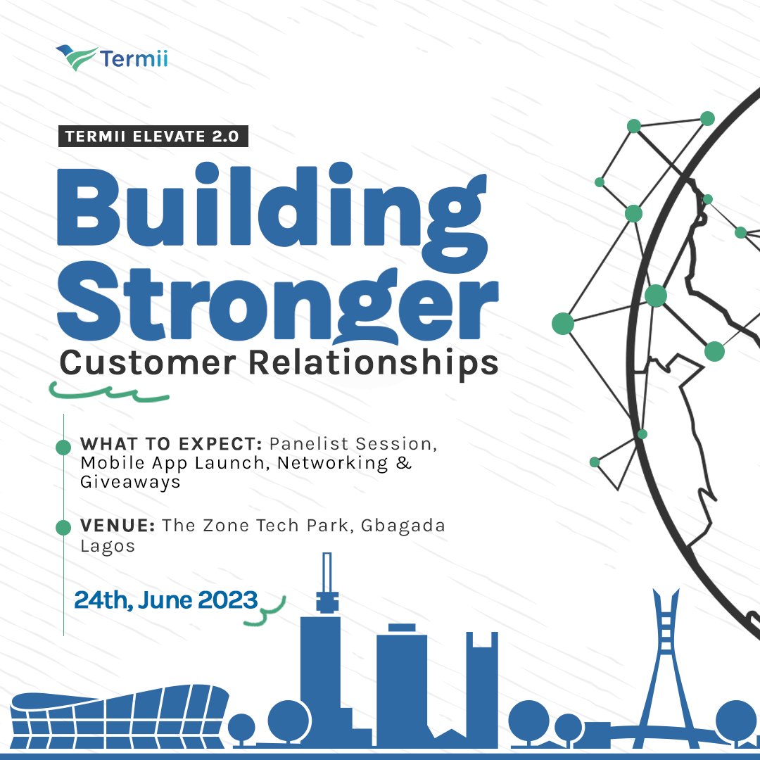 We're thrilled to announce the theme for Termii Elevate 2023 - "Building Stronger Customer Relationships". 
Join us on June 24th to discover new ways to communicate better with your customers and build lasting connections that drive growth!

#TermiiElevate2023 #BusinessGrowth