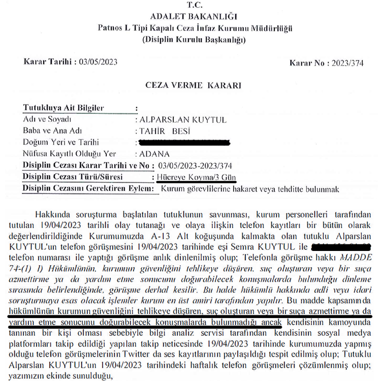 AvBilalipek's tweet photo. Müvekkilimiz Alparslan Hocaya bir ceza daha verdiler. Bu sefer 3 GÜN HÜCRE CEZASI...

Müvekkilin konuşmasını istemeyenler, konuşmalarına yasaklar getirdiler. Konuşmasına yasaklar getirerek susturamayınca bu defa hücre cezası vererek susturmaya çalışıyorlar.
Ceza Kararı; https://t.co/86oTSdvqHs