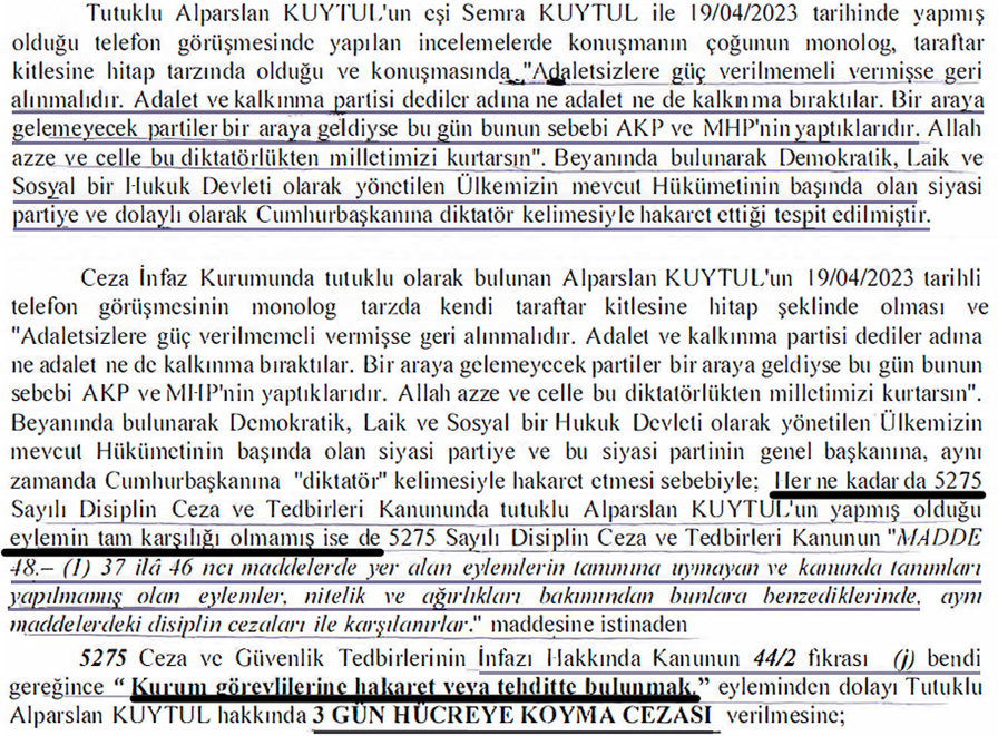 AvBilalipek's tweet photo. Müvekkilimiz Alparslan Hocaya bir ceza daha verdiler. Bu sefer 3 GÜN HÜCRE CEZASI...

Müvekkilin konuşmasını istemeyenler, konuşmalarına yasaklar getirdiler. Konuşmasına yasaklar getirerek susturamayınca bu defa hücre cezası vererek susturmaya çalışıyorlar.
Ceza Kararı; https://t.co/86oTSdvqHs
