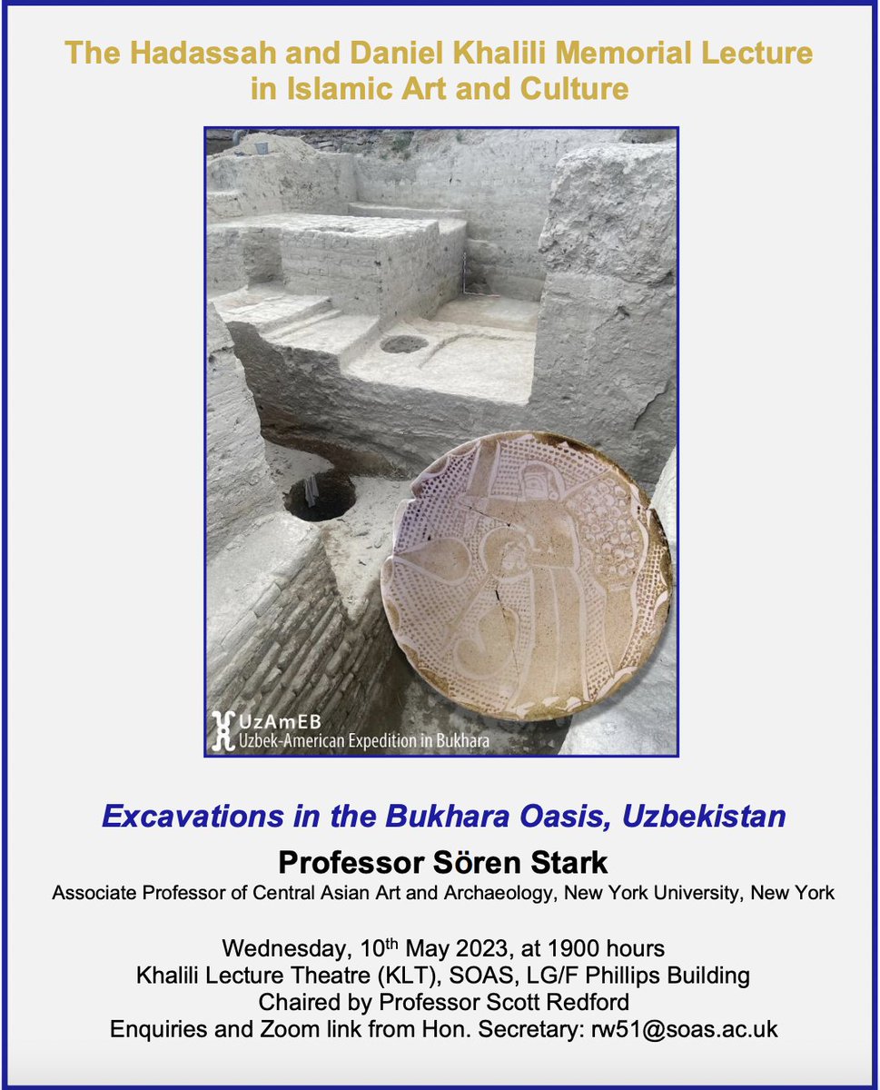 “Excavations in the Bukhara Oasis, Uzbekistan,” by Prof Sören Stark (NYU) will throw new light on Bukhara during its golden age &amp; illustrate the city's character as a vibrant centre of the eastern Islamic world during the 10-12th centuries.

10 May. 1900 (KLT)

#Islamicartcircle