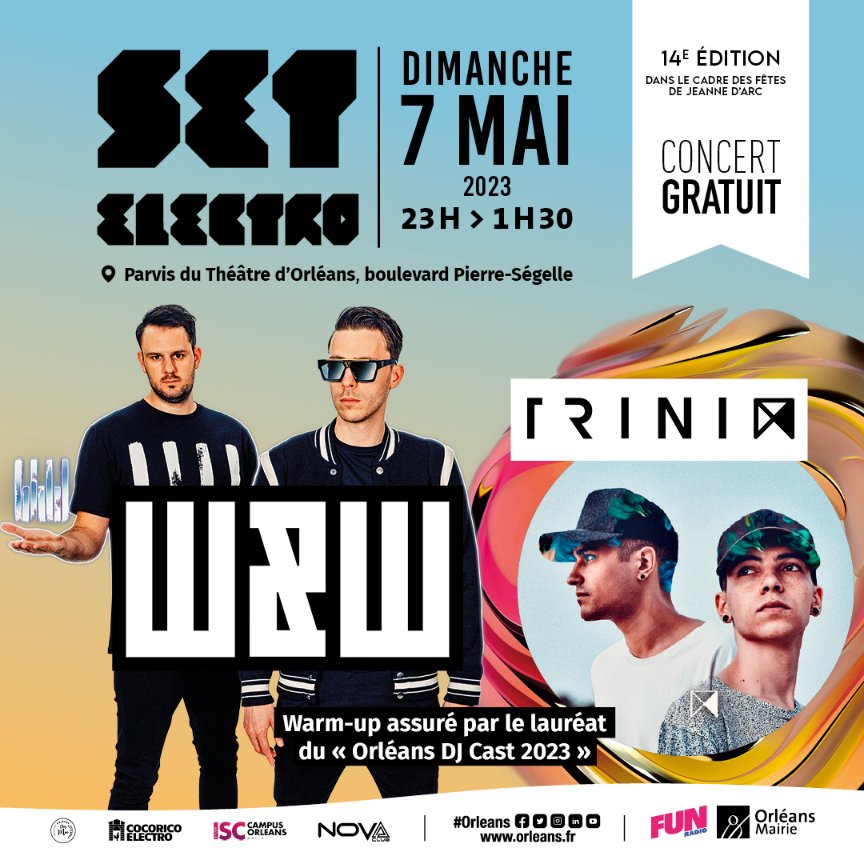 funradio_fr's tweet photo. Prêts pour ce soir ? 🔥 @WandWmusic et @TrinixMusic vous attendent à partir de 23h sur le Parvis du Théâtre d'Orléans pour le #SetElectro 💥 https://t.co/GcnSGtqx2S