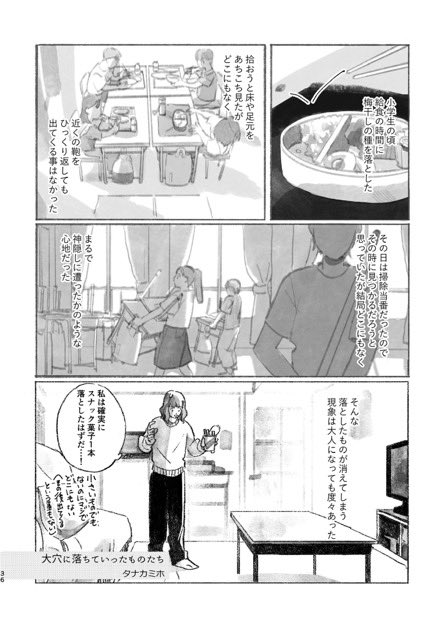 タナカミホ2つめ
「大穴に落ちていったものたち」
落とした筈の物がどこかに消えてしまう謎の現象をもとにした話 