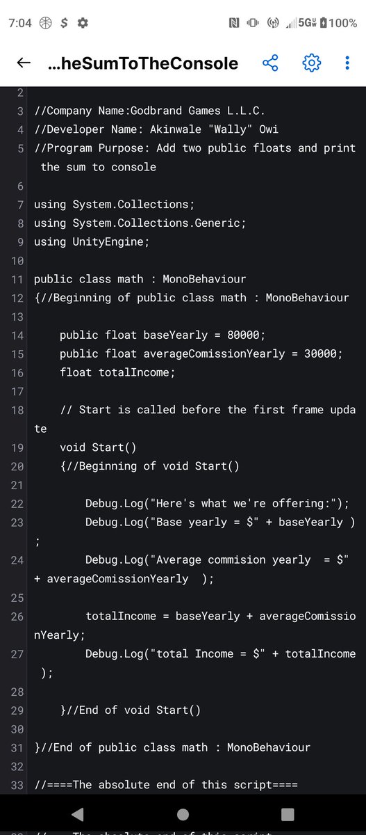 WallyOwi30's tweet image. C# sharp with Unity 3d Tutorial: Addition. You&apos;ll be able to change the two float values(salary and average yearly commission) in the console and you&apos;ll see the total change in the next play.
#csharpdeveloper #unitydeveloper #unity3dtutorials