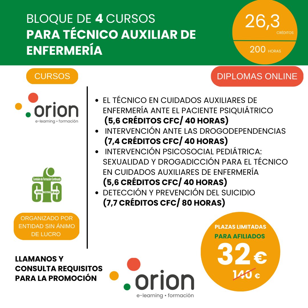 ¡Aprovecha la oportunidad de nuestros Packs para Técnico Auxiliar de Enfermería!
¡Elige el pack de cursos de Técnico Auxiliar de Enfermería que mejor se adapte a tus necesidades!
#OrionELearning #cursosonline #CreditosCFC