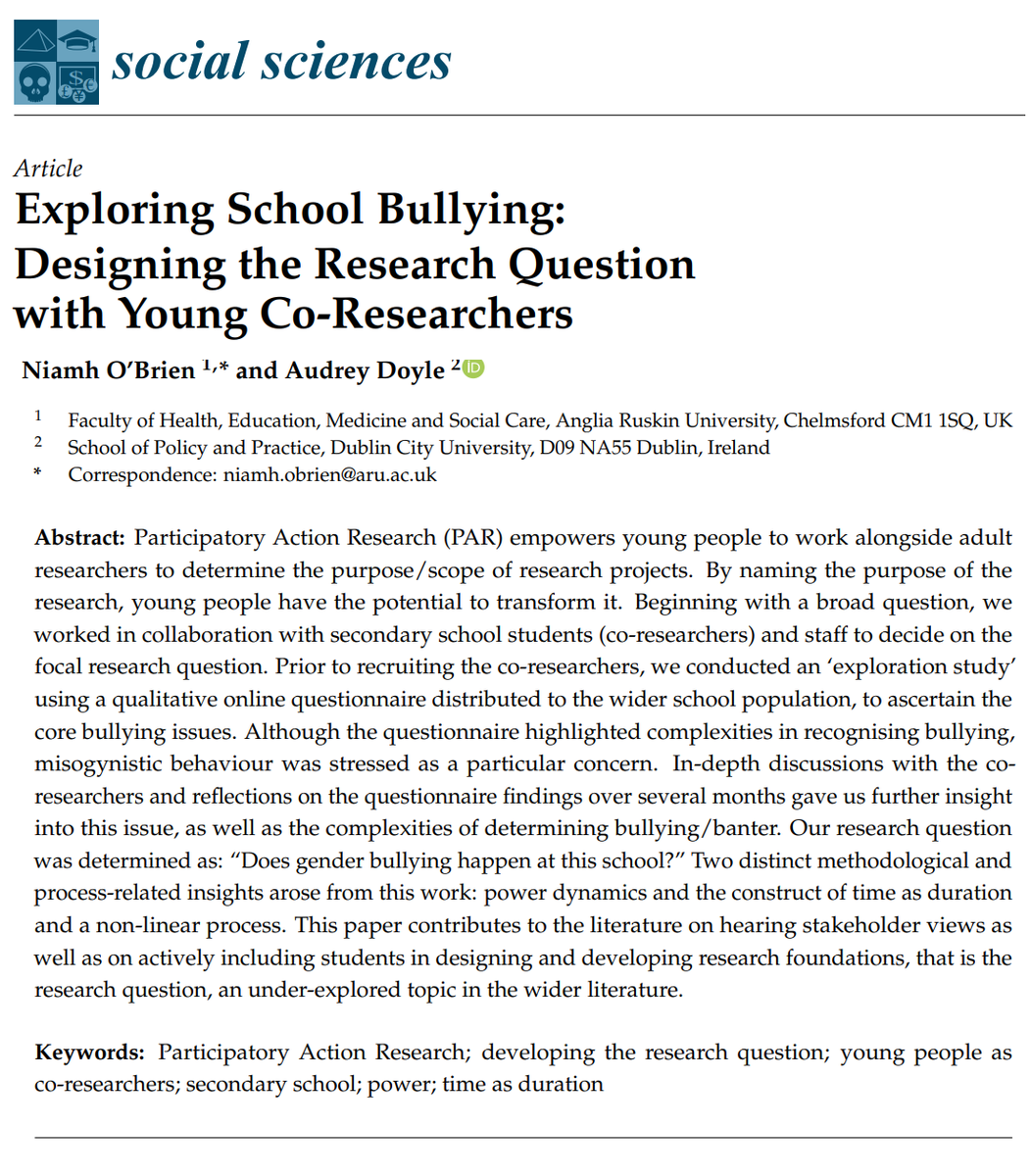 ppdcuioe's tweet photo. Congrats to @ppdcuioe
@DCU_IoE @AntiBullyingCen
colleague @AudreyM_Doyle + @NiamhOB2 (@AngliaRuskin) on latest paper: Exploring School Bullying: Designing the Research Question with Young Co- Researchers - The power of Student Voice @ProfLauraLundy OA at: https://t.co/oJ5REZ4Lbw https://t.co/6F1YLvg9EV