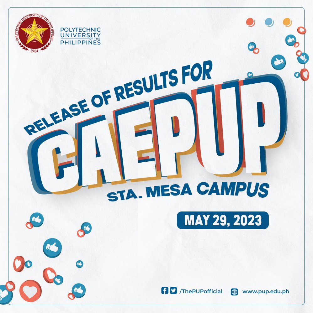 ThePUPOfficial's tweet photo. ❗️RELEASE DATE OF CAEPUP RESULTS❗️

To all CAEPUP applicants, results of this year's CAEPUP will be released on May 29, 2023. More details soon. https://t.co/GMdc23iIyA