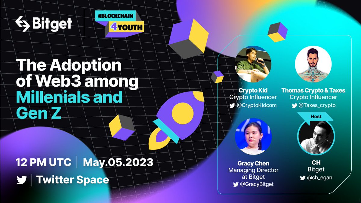 bitget's tweet photo. Today, we launched the #Blockchain4Youth project! 

Join us tomorrow for a Twitter Space on how to empower the next generation to create and engage in #Web3 world. 

🙌 Guests:
@GracyBitget
@cryptokid
@taxes_crypto

🎙️ Host: @ch_egan

✅ Set a reminder: https://t.co/mCkMATvjz2 https://t.co/SntEcCFgJO