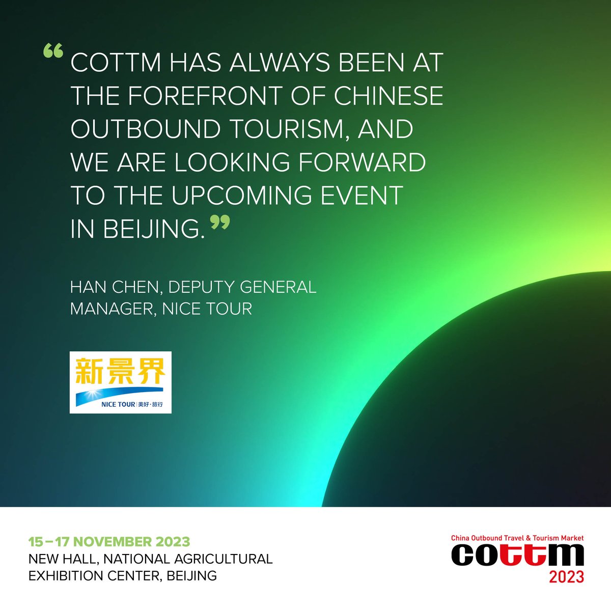 COTTMExpo's tweet photo. A great testimonial from Han Chen, General Manager of Nice Tours on #COTTM ✈️ https://t.co/w3SQBHNCBl