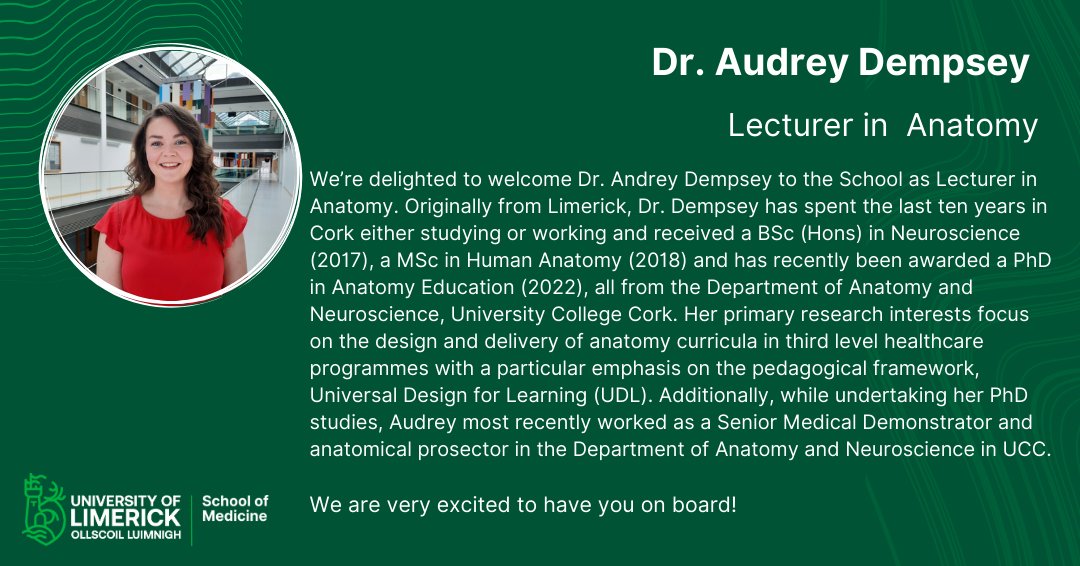 MedicineAtUL's tweet photo. Welcome Dr Audrey Dempsey Lecture in Anatomy https://t.co/oShTgw9WGL