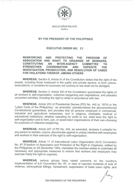 Callsign4thLeaf's tweet image. #Filipinos I'll post this and leave it here.

Sa manga kay #BBM supporters, basahin niyo ito maigi. This is the EO23. 

Also, pakibasa rin ang 1987 Constitution (officialgazette.gov.ph/constitutions/…). 

#FedParlFDI