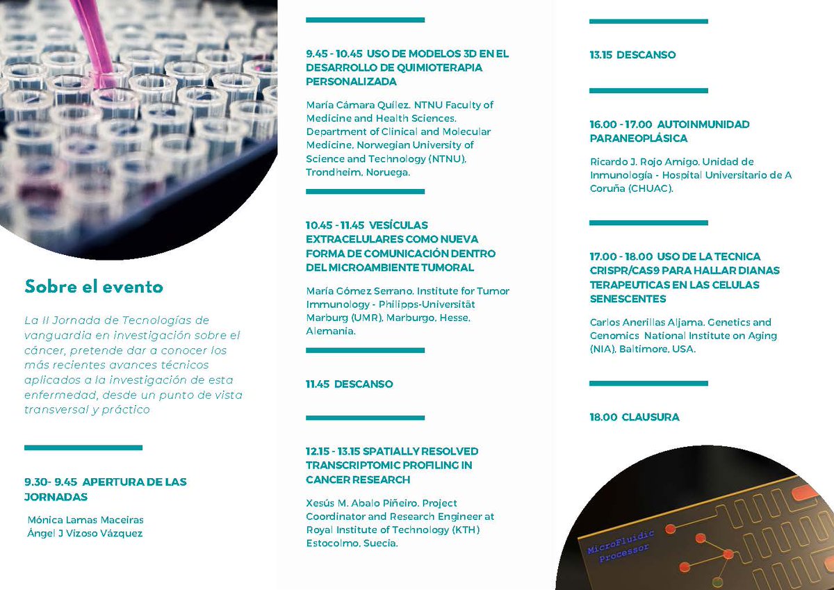 CICAUDC's tweet photo. II TECNOLOGÍAS DE VANGUARDIA APLICADAS AL CÁNCER
🗓️Lunes 8 de mayo
📍@CienciasUDC
Requiere inscripción. Información y enlaces en el link
https://t.co/eHDsaOGlxh
#EXPRELA https://t.co/XOROQDtvVk