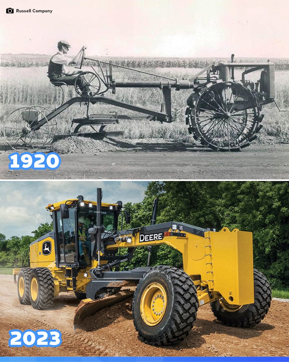futurasciences's tweet photo. (🤖) L'évolution de la #niveleuse de 1920 à 2023 : de la lame tirée par des chevaux aux technologies de pointe !
Depuis les années 1920, les niveleuses ont connu une évolution constante en termes de conception.
#thread (1/3) #tech https://t.co/UEjQOJjgs8