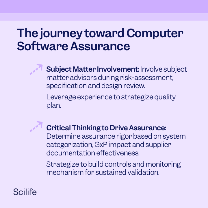 ScilifePlatform's tweet image. Are you ready to accelerate your #ComputerSoftwareAssurance (#CSA)? Check out our #Scilife guidelines so that you can keep up with the pace of business!
#QMS #SDLC #GxP #RiskManagement