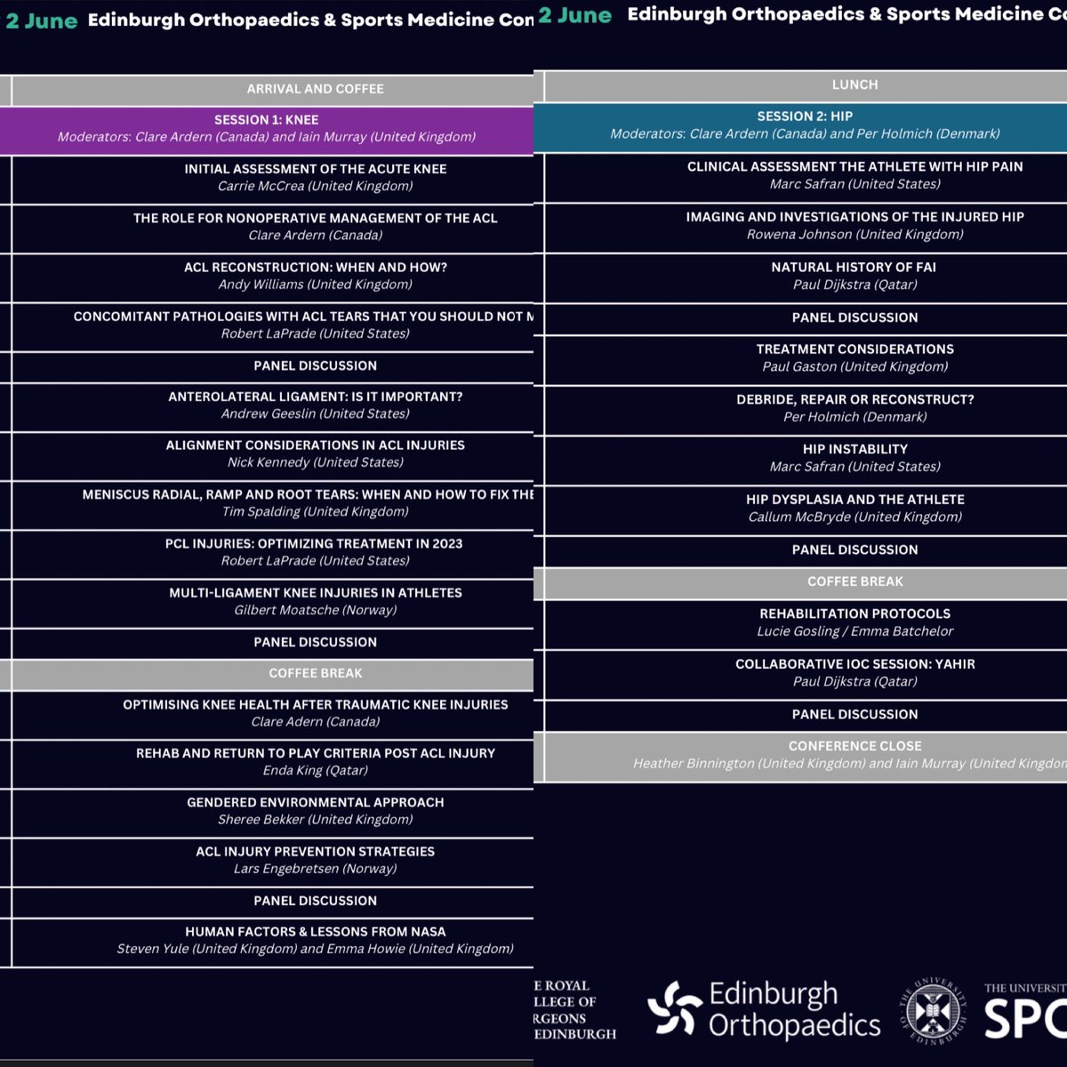 Andrew Hall 🦴🔨 ⚽️ 🏉 🩺 (@andrewhallortho) on Twitter photo 📣 EDINBURGH ORTHOPAEDICS & SPORTS MEDICINE CONFERENCE
1-2 June 2023 at <a href="/RCSEd/">The Royal College of Surgeons of Edinburgh</a>
Hard to find a better line-up in Sports Medicine 🩺⚽️🏉🏃♀️
🎟️ tinyurl.com/y4vx3tcr
Collaboration: <a href="/EdinOrthopaedic/">Edinburgh Orthopaedics</a> <a href="/UKCCIIS/">UKCCIIS - IOC Research Centre of Excellence</a> <a href="/RCSEd/">The Royal College of Surgeons of Edinburgh</a> by <a href="/MurraySportOrth/">Iain Murray</a> <a href="/RobinsonOrth/">Patrick Robinson</a>
#sportmedicine #orthotwitter 📣 EDINBURGH ORTHOPAEDICS & SPORTS MEDICINE CONFERENCE
1-2 June 2023 at <a href="/RCSEd/">The Royal College of Surgeons of Edinburgh</a>
Hard to find a better line-up in Sports Medicine 🩺⚽️🏉🏃♀️
🎟️ tinyurl.com/y4vx3tcr
Collaboration: <a href="/EdinOrthopaedic/">Edinburgh Orthopaedics</a> <a href="/UKCCIIS/">UKCCIIS - IOC Research Centre of Excellence</a> <a href="/RCSEd/">The Royal College of Surgeons of Edinburgh</a> by <a href="/MurraySportOrth/">Iain Murray</a> <a href="/RobinsonOrth/">Patrick Robinson</a>
#sportmedicine #orthotwitter