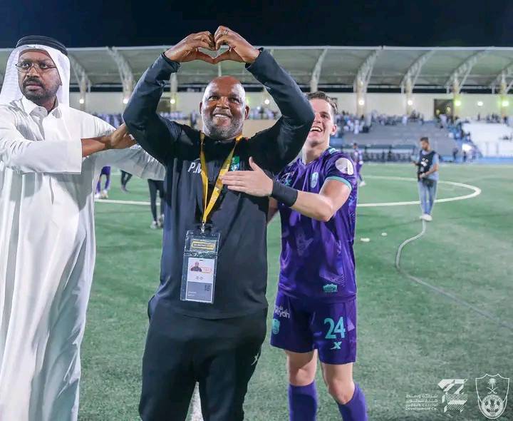 bangbet_kenya's tweet photo. South African coach Pitso Mosimame has secured promotion back to the Saudi Arabia top flight for fallen giants Al Ahli.
They were seventh when he came in last September but he will now be playing against Cristiano Ronaldo next season. 👌 https://t.co/n32mFQHAiz