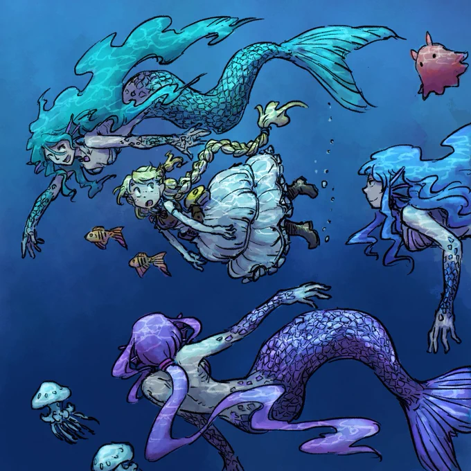 今日の姫さまはなぜか海の中。 人魚のお姉さん達が何やら話しかけてきたようです。