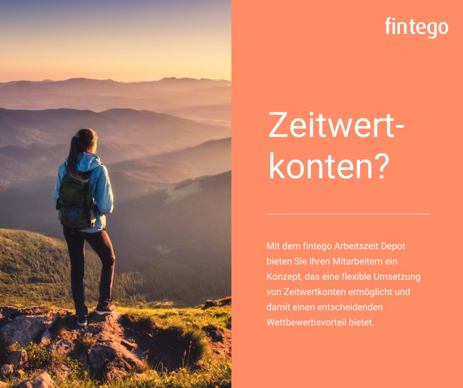 fintego's tweet photo. Mit dem fintego Arbeitszeit Depot bieten Sie Ihren Mitarbeitern ein Konzept, das eine flexible Umsetzung von Zeitwertkonten ermöglicht. Bei einem Zeitwertkonto wird das angesparte Guthaben in Geldeinheiten gutgeschrieben: https://t.co/2tkINMtsxE https://t.co/l9lgbgBxQp