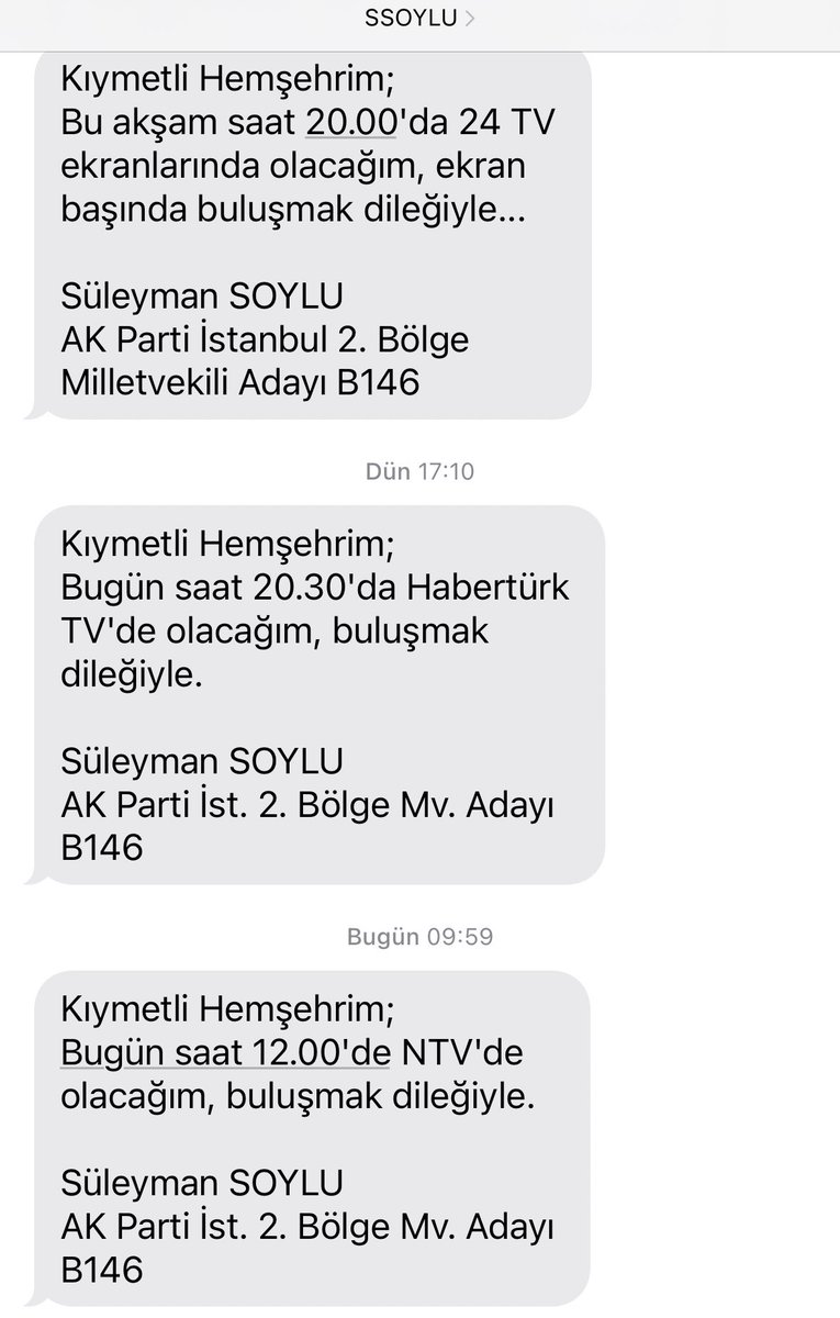 devbaris's tweet photo. Süleyman Soylu’nun SMS’leri artık taciz boyutuna ulaştı. Her gün istikrarlı şekilde iznim olmadığı halde bu şekilde SMS geliyor. KVKK nerede? İptal şansın dahi yok. https://t.co/lIxSDqINNP