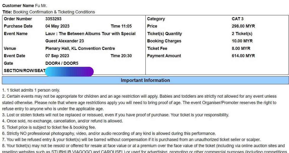 intanarmymy's tweet image. Thank you @ConcertMalaysia for accepting my last minute request and for the excellent ticketing service🫰🏻Highly recommended 😁