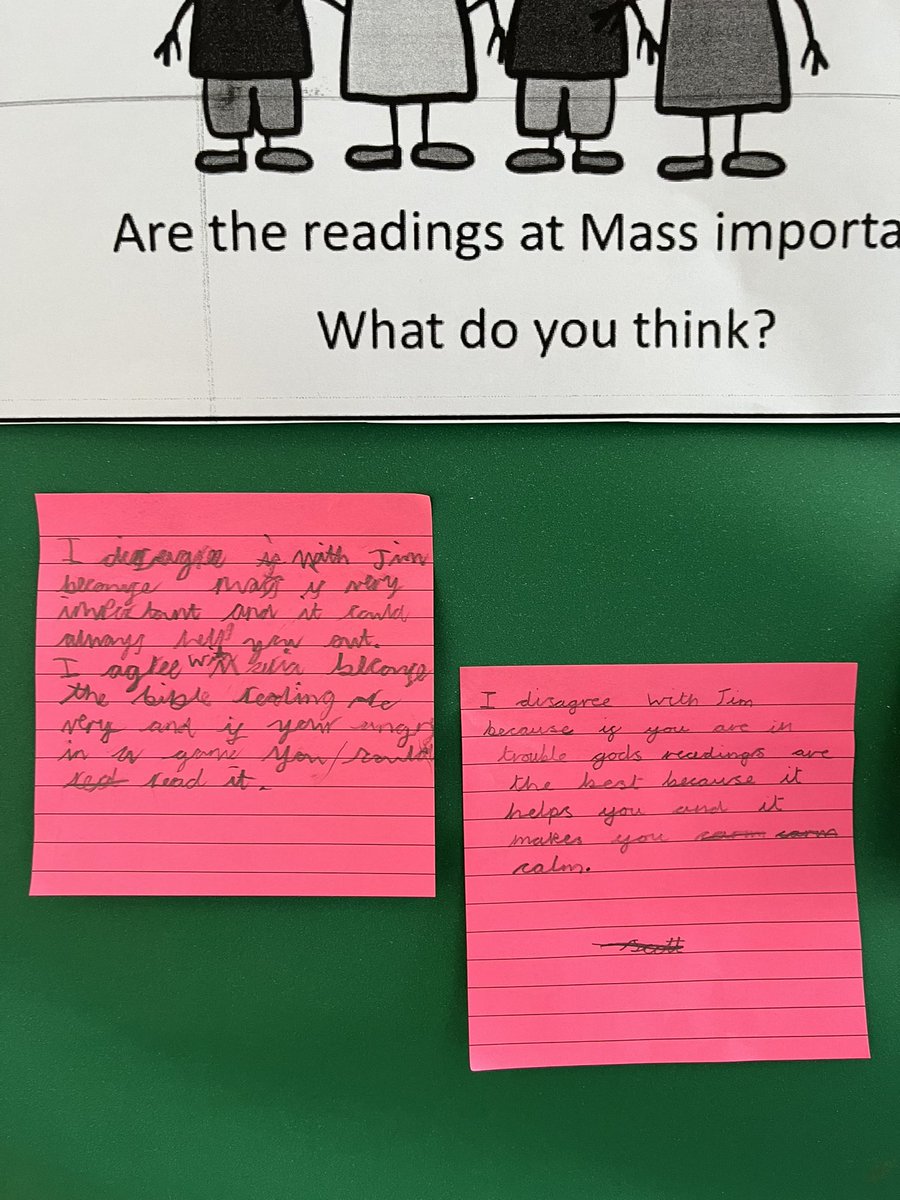 Y3SaintFrancis's tweet photo. A practical RE lesson last week discussing the meaning of the readings at Mass. Year 3 independently shared their responses to this concept cartoon which gave us a lot to reflect on in our class discussions #REstannesgae1 https://t.co/6IefeXJoFv