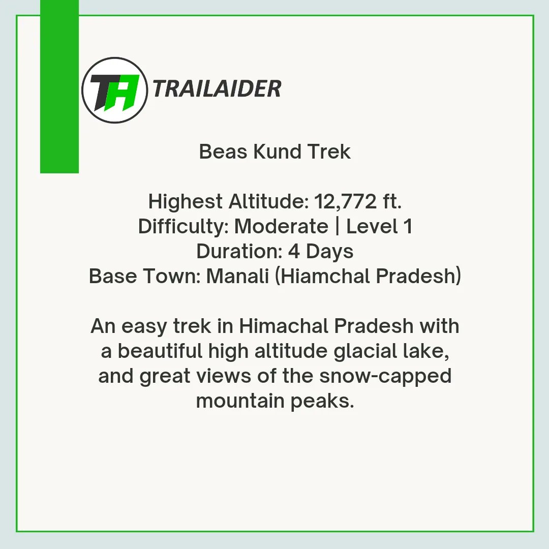 trailaider's tweet photo. Beas Kund Trek
Highest Altitude: 12,772 ft.
Difficulty: Moderate | Level 1
Duration: 4 Days
Base Town: #Manali (Hiamchal Pradesh)
An easy trek in Himachal Pradesh with a beautiful high altitude glacial lake, and great views of the snow-capped mountain peaks.
#Beaskund #Trek https://t.co/q7YgYs7H3B