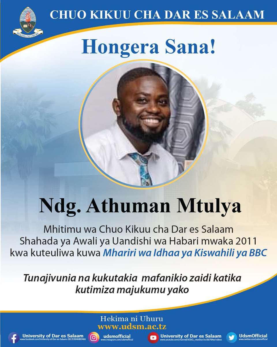 UdsmOfficial's tweet photo. Pongezi https://t.co/6fFTVW9B6G