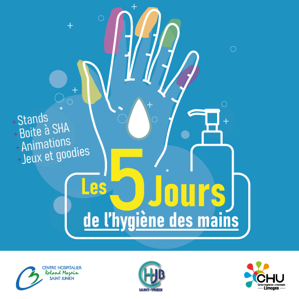 CHULimoges's tweet photo. A l'occasion de la journée mondiale de l'hygiène des mains, le CHU de Limoges, le CH de St-Junien et le CH de St-Yrieix organisent 5 jours de sensibilisation, du 4 au 8 mai. 1er jour, aujourd'hui au CH de #StYrieix. Découvrez le programme : https://t.co/vrkXSTfvDA https://t.co/5QI6FLTAzj