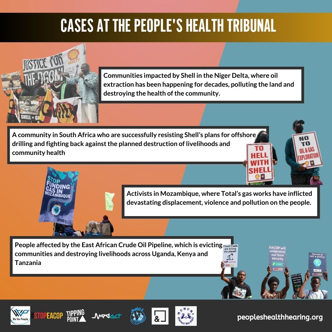 The day of testimonies for the #PeoplesHealthTribunal is coming up - 13th of May, starting at 12 UTC and ending at 18.30 UTC (with breaks!). Join us to hear from communities resisting Shell & Total and demand reparations: peopleshealthhearing.org
